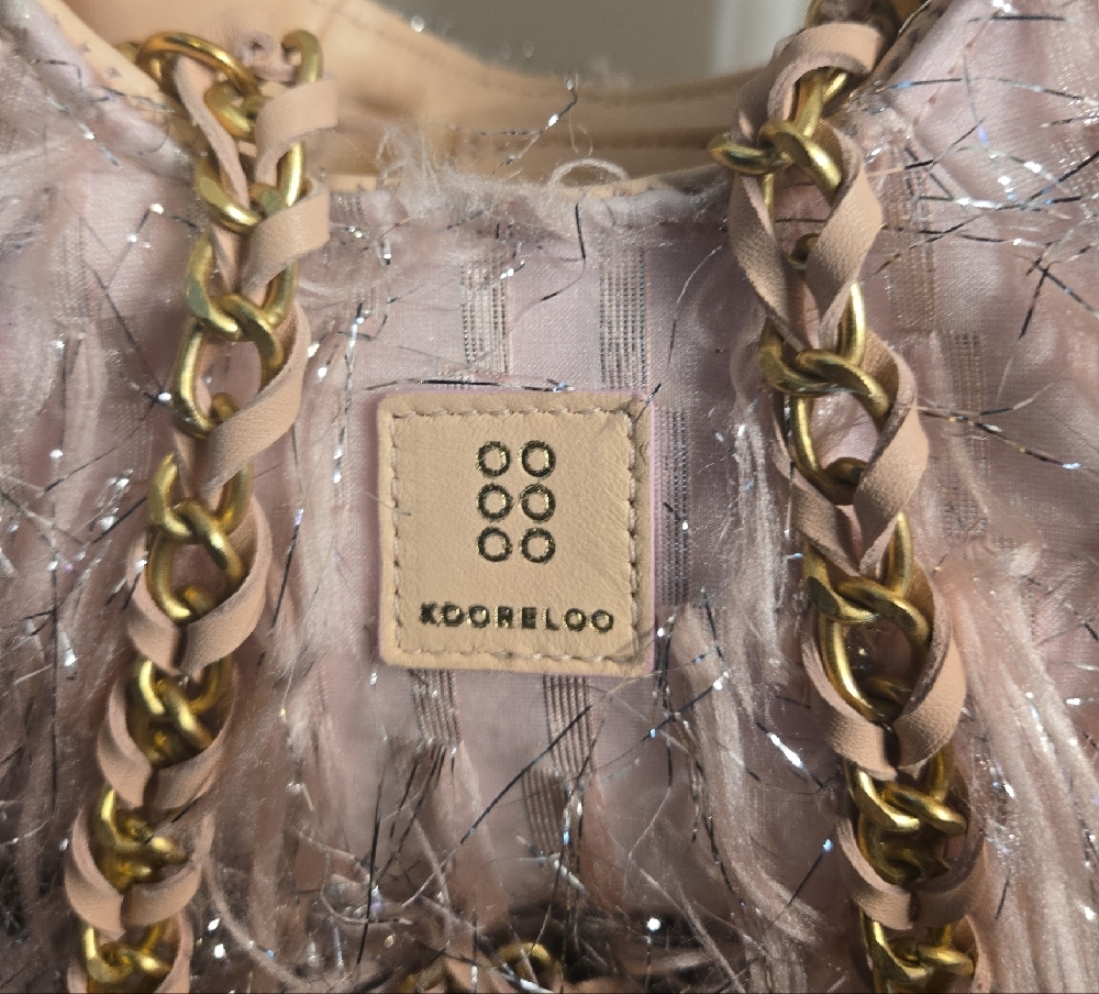 Kooreloo The Flamingo Fringe Braided Top-Handle Bag With Gold & Leather Chain - Picture 2 of 13
